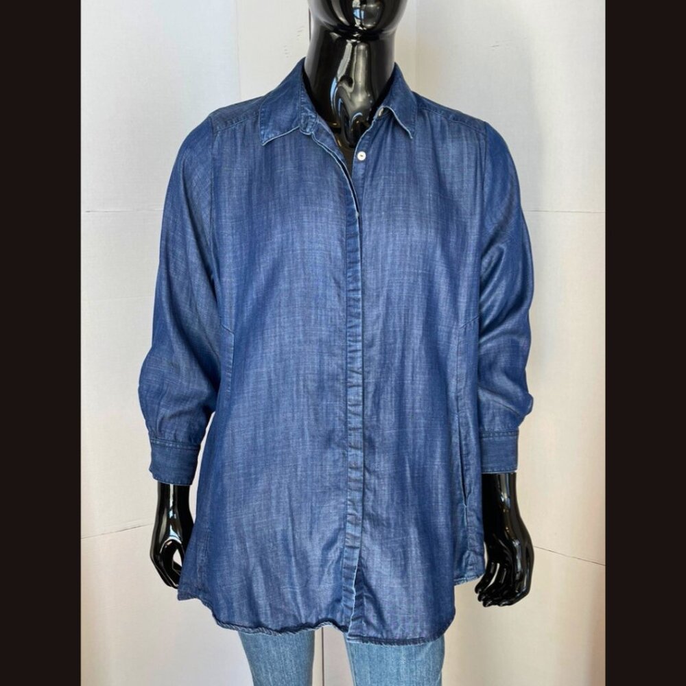 Foxcroft Dark Blue Chambray Denim Shirt Tunic Like New Cond Sz 20W